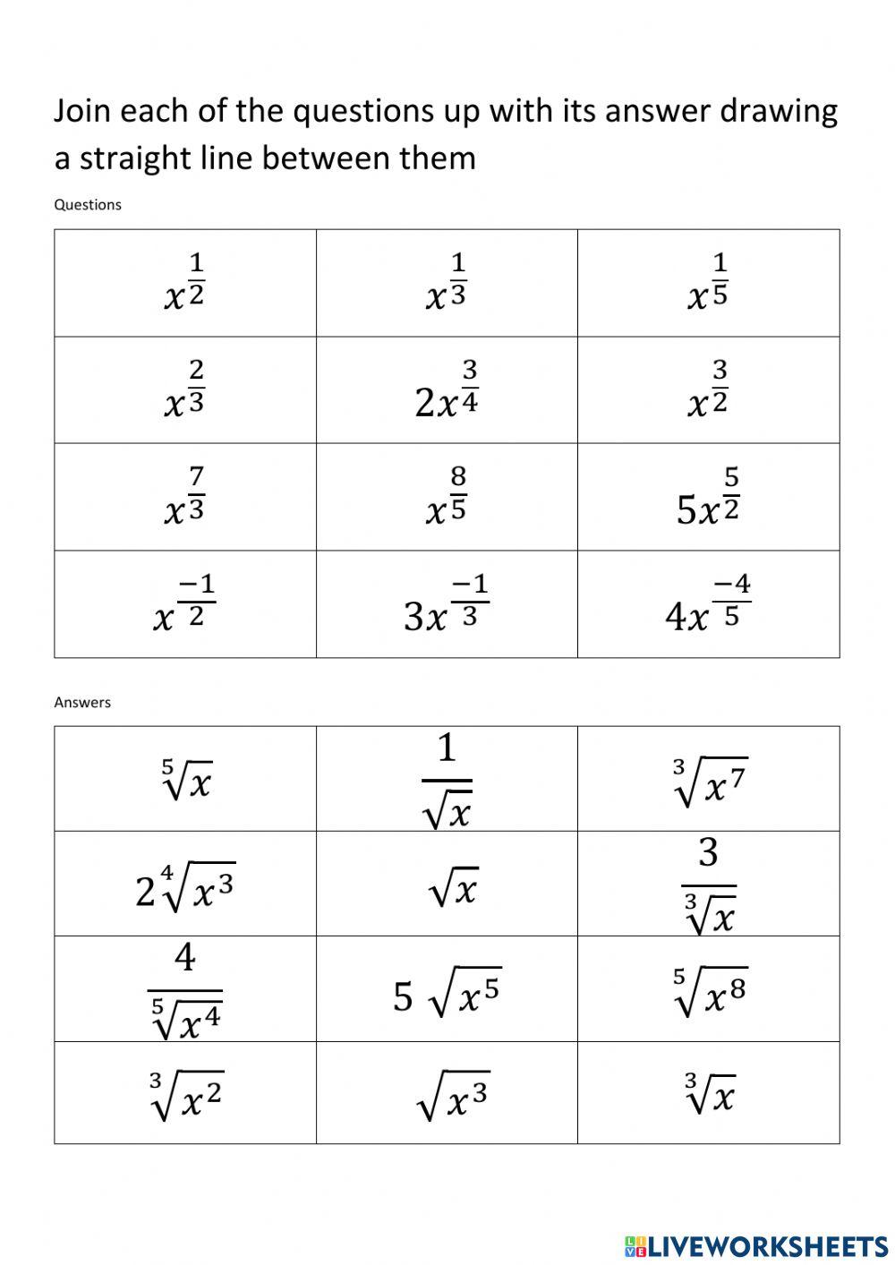 WW AA Indices 11 worksheet Live Worksheets
