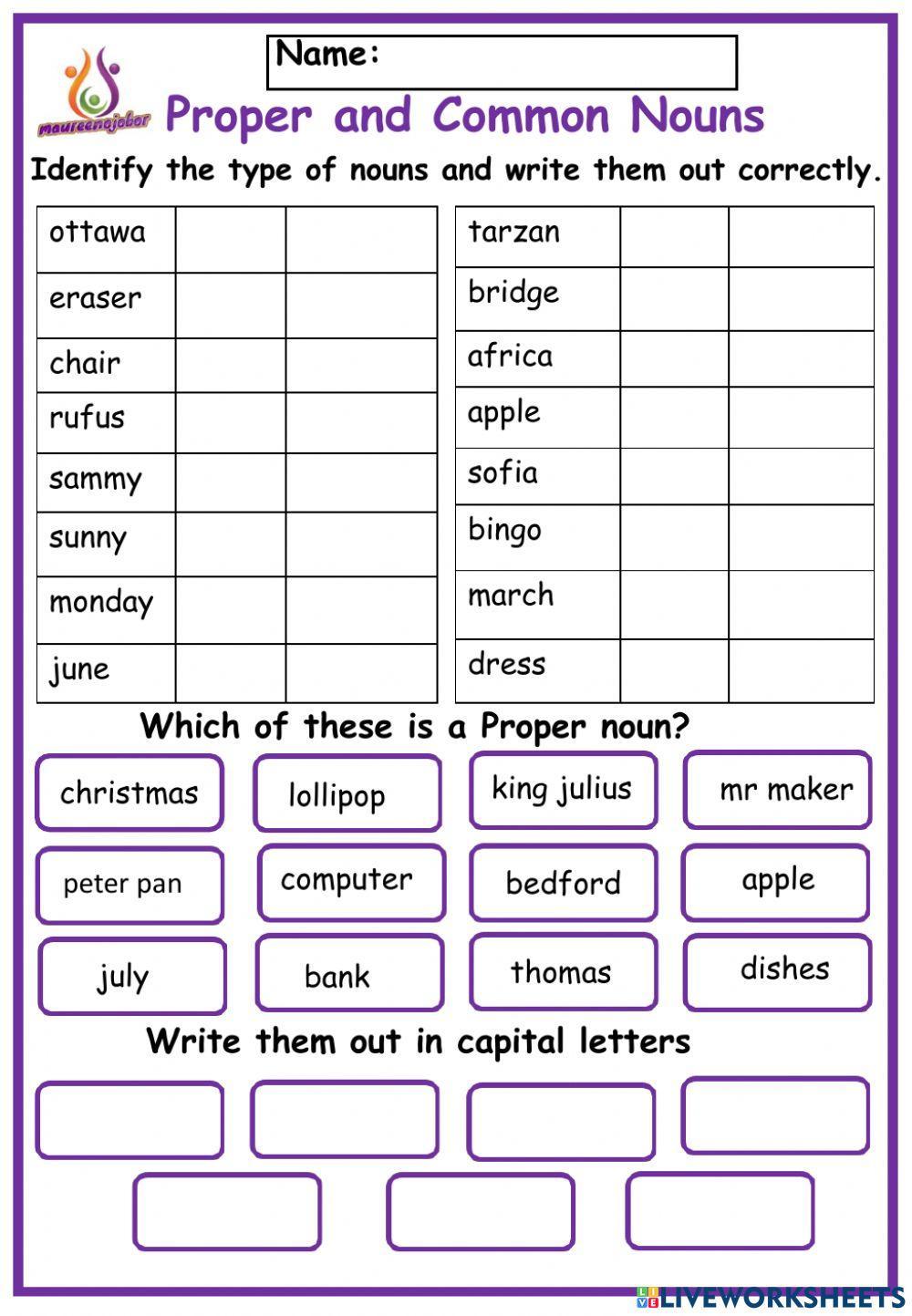 Proper And Common Nouns Online Activity For Grade 2 Live Worksheets