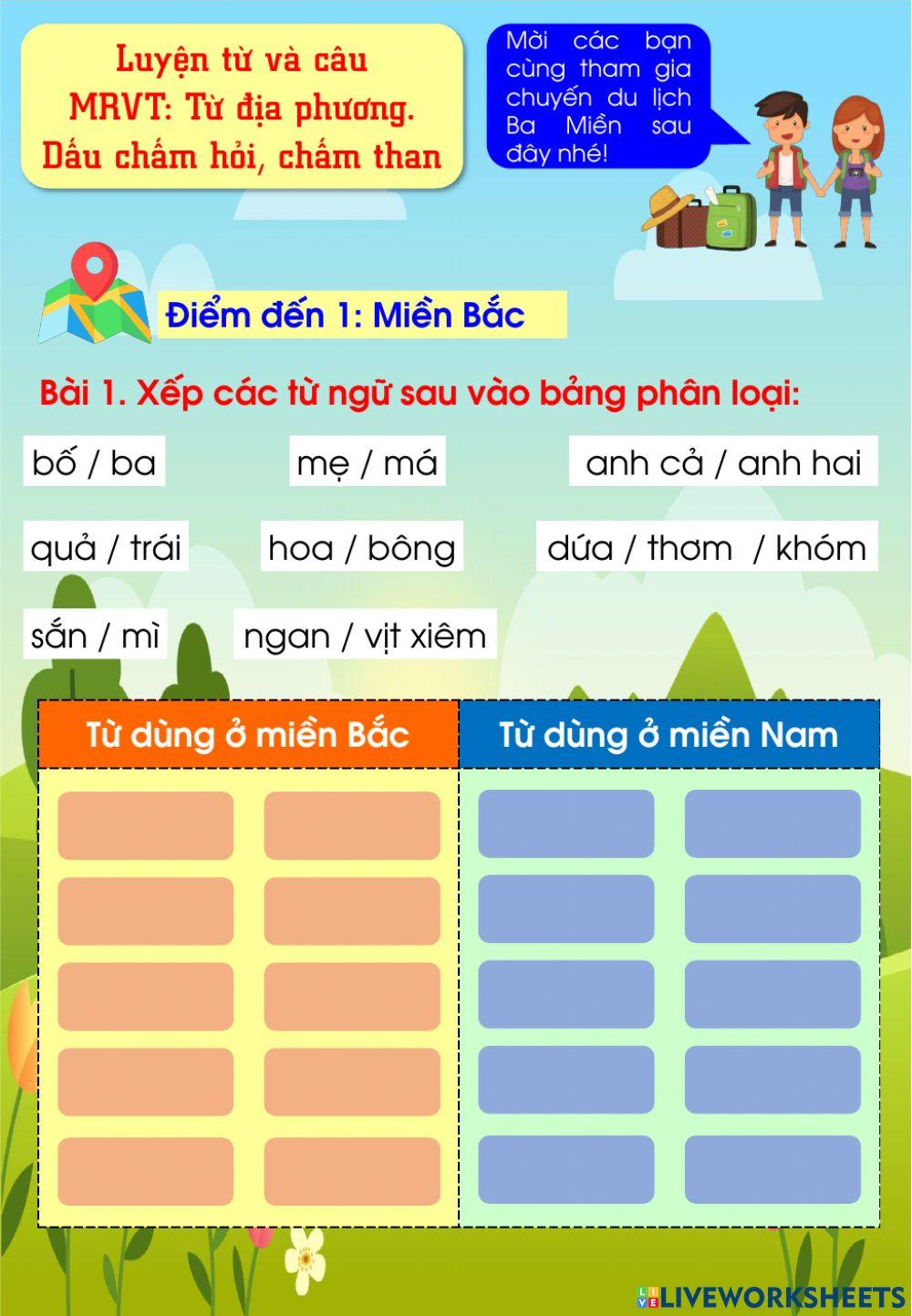 LTVC: MRVT: Từ địa phương. Dấu chấm hỏi, chấm than (Tuần 13)