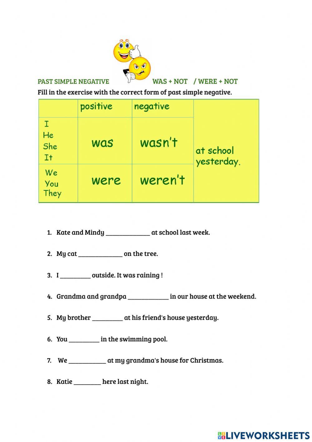 Negative past simple BE