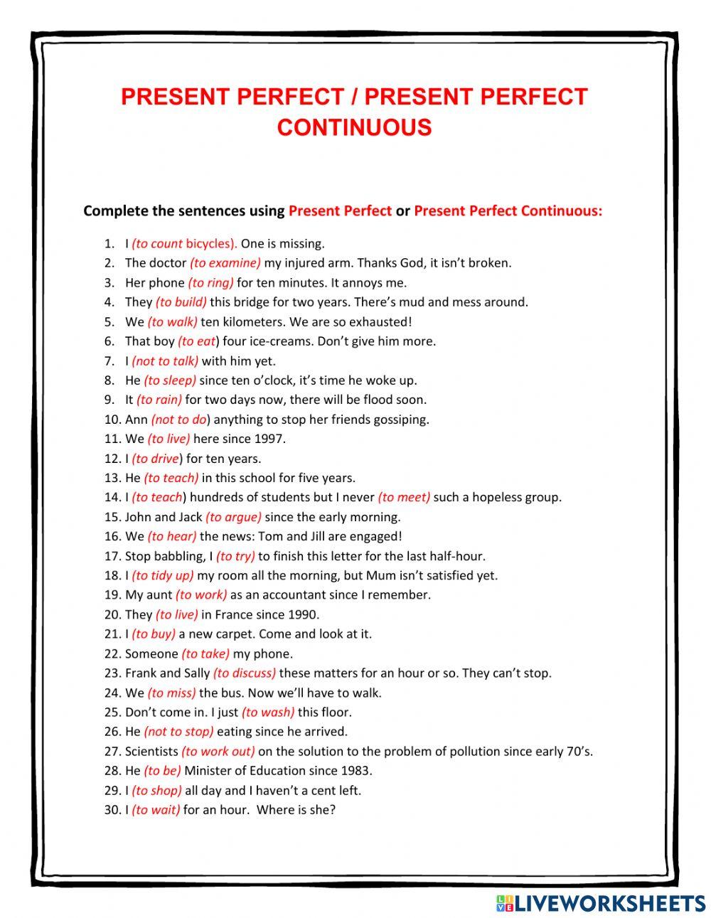 Present Perfect-Perfect Continious