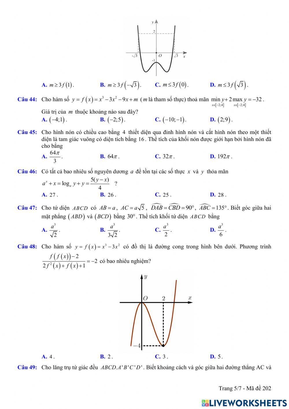 Toán 12 - Kiểm tra CK1 - Đề số 02 (100- TN)