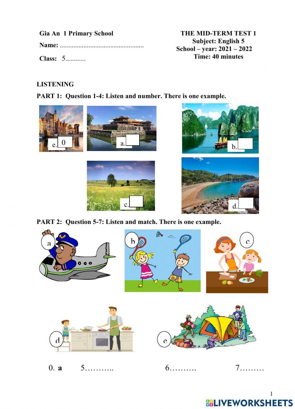 Mid-term test 1 grade 5