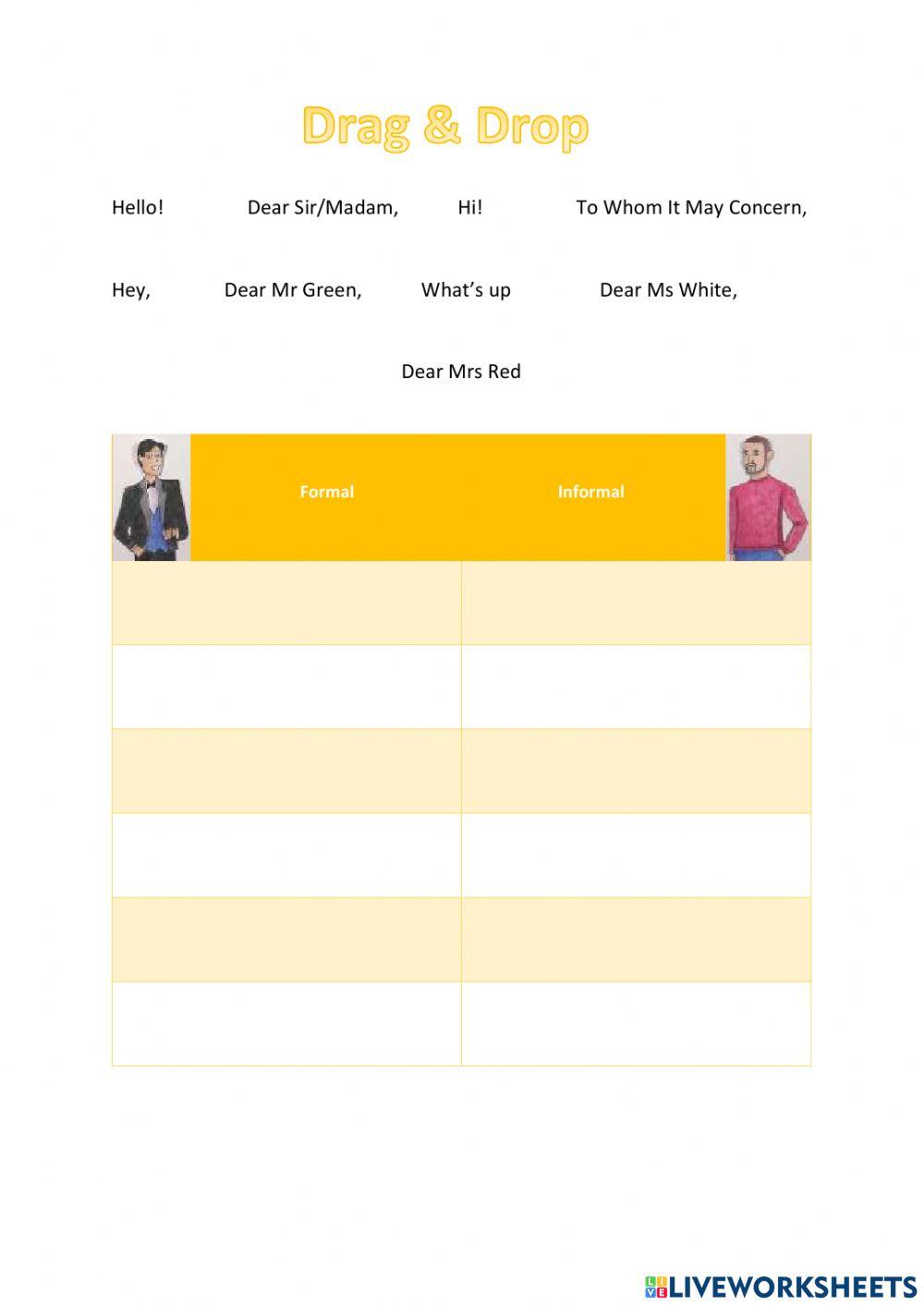 Formal versus informal worksheet live worksheets