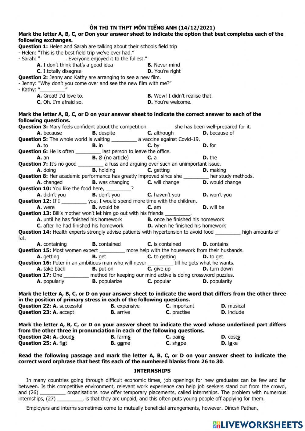 Ôn thi thpt 14-12-2021