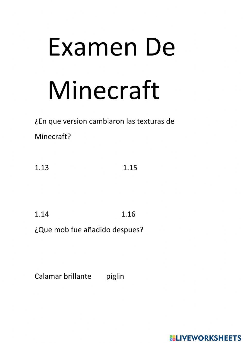 Examen de minecraft(fet per dinoblocs online)