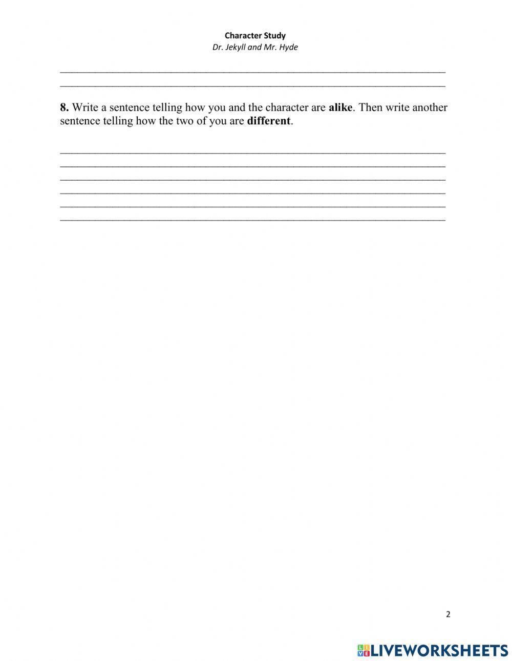 Dr. Jekyll and Mr. Hyde Character Study