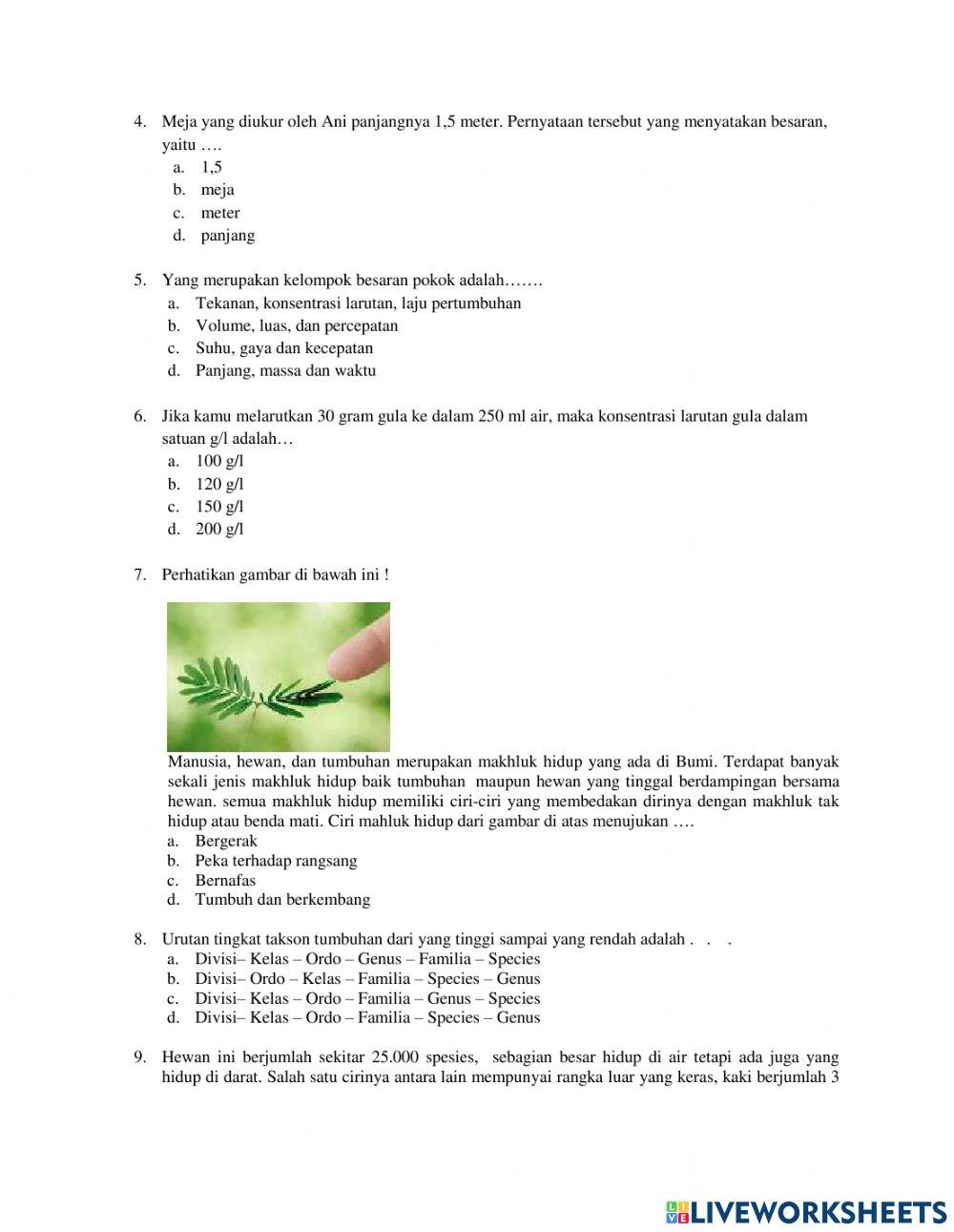 Soal PAS IPA 7 Semester Ganjil