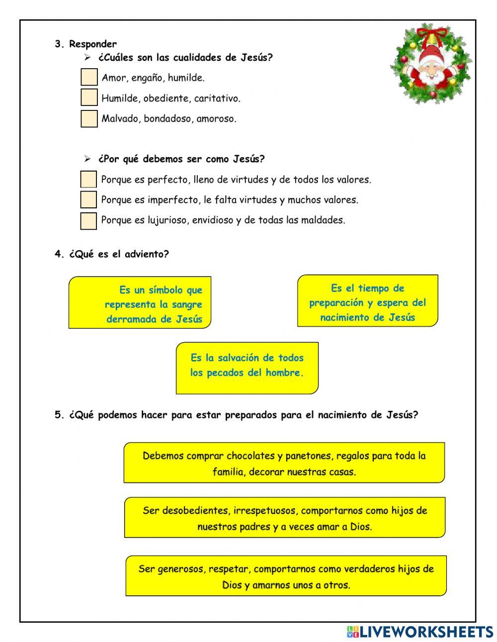 Examen bimestral de religión Examen bimestral de religión