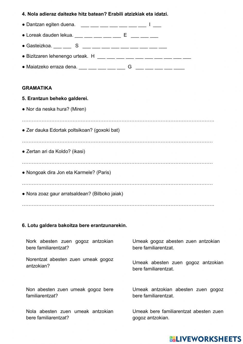 Euskara froga 3 eta 4. gaiak Euskara froga 3 eta 4. gaiak