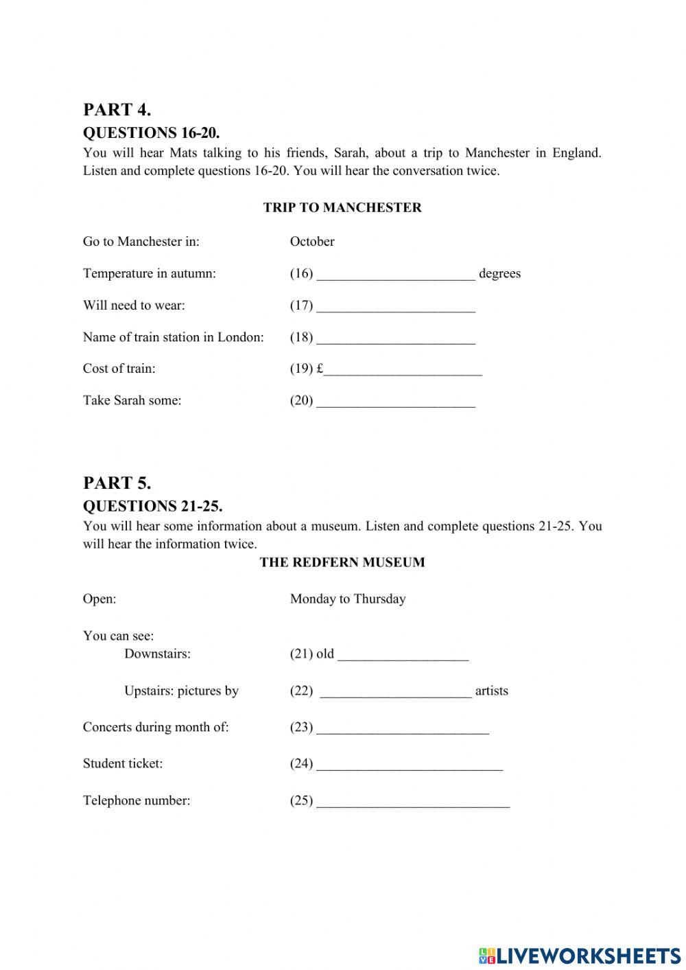 Listening Mock Test 10 - ABC worksheet | Live Worksheets