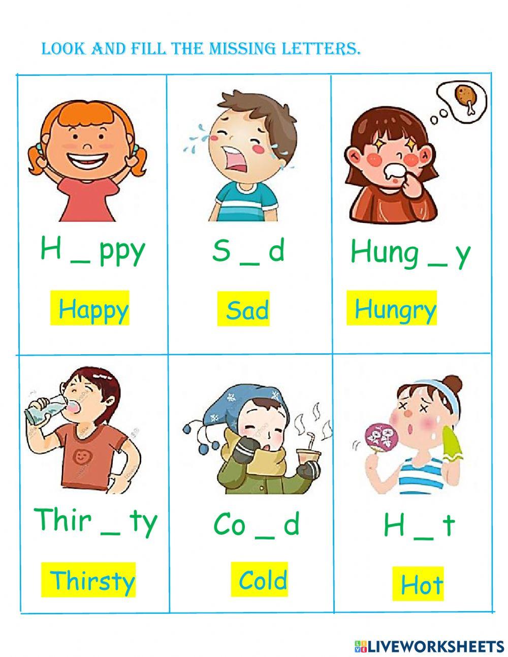 Feeling worksheet for kindergarten | Live Worksheets