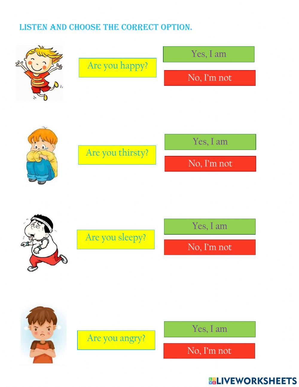 Feeling activity for kindergarten | Live Worksheets