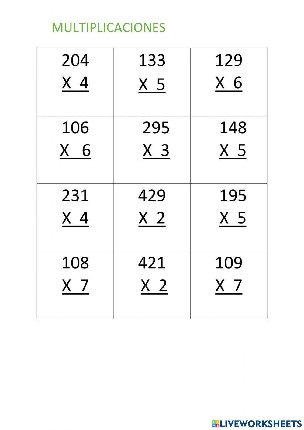 Multiplicaciones sencillas