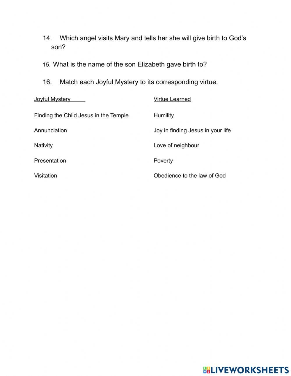 Joyful Mysteries Test