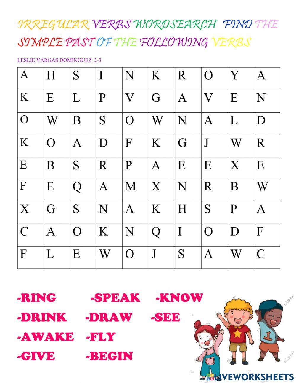 Irregular verbs wordsearch