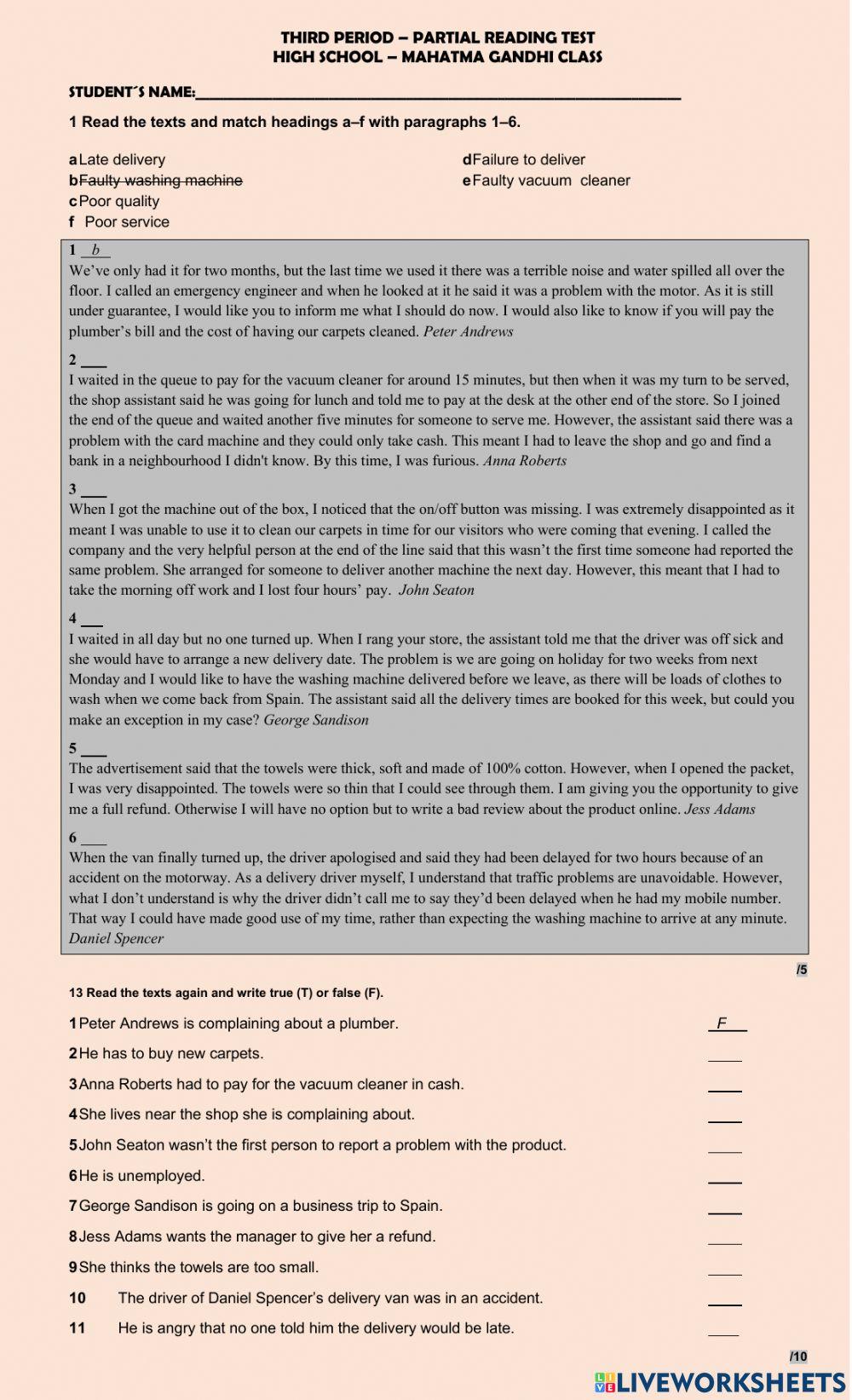 Third period reading quiz