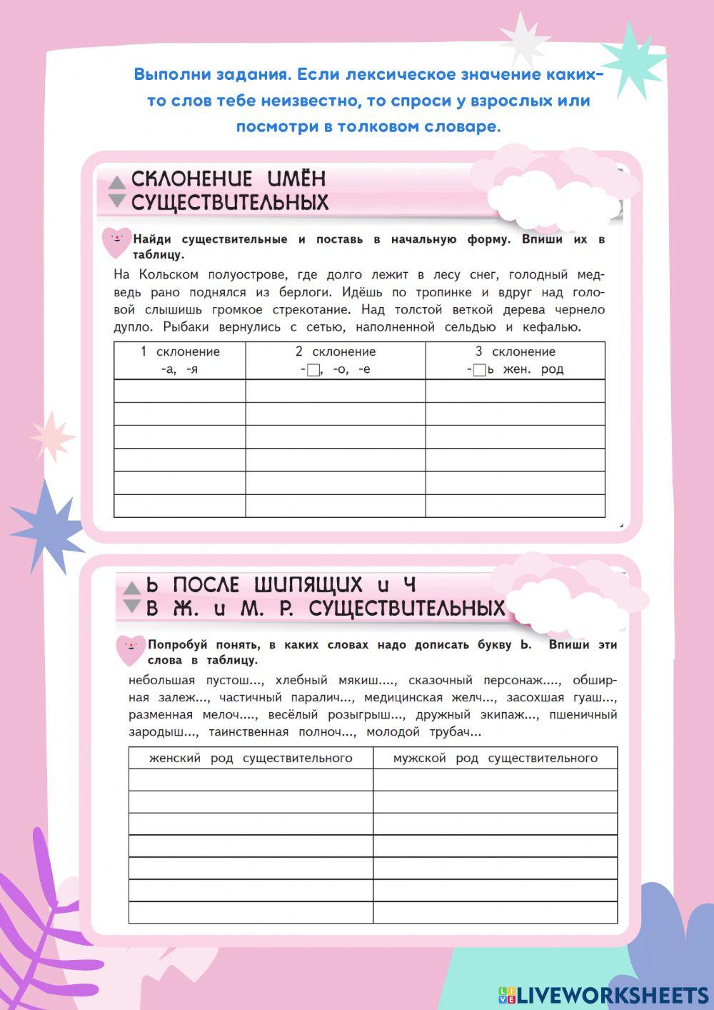 Склонения существительных