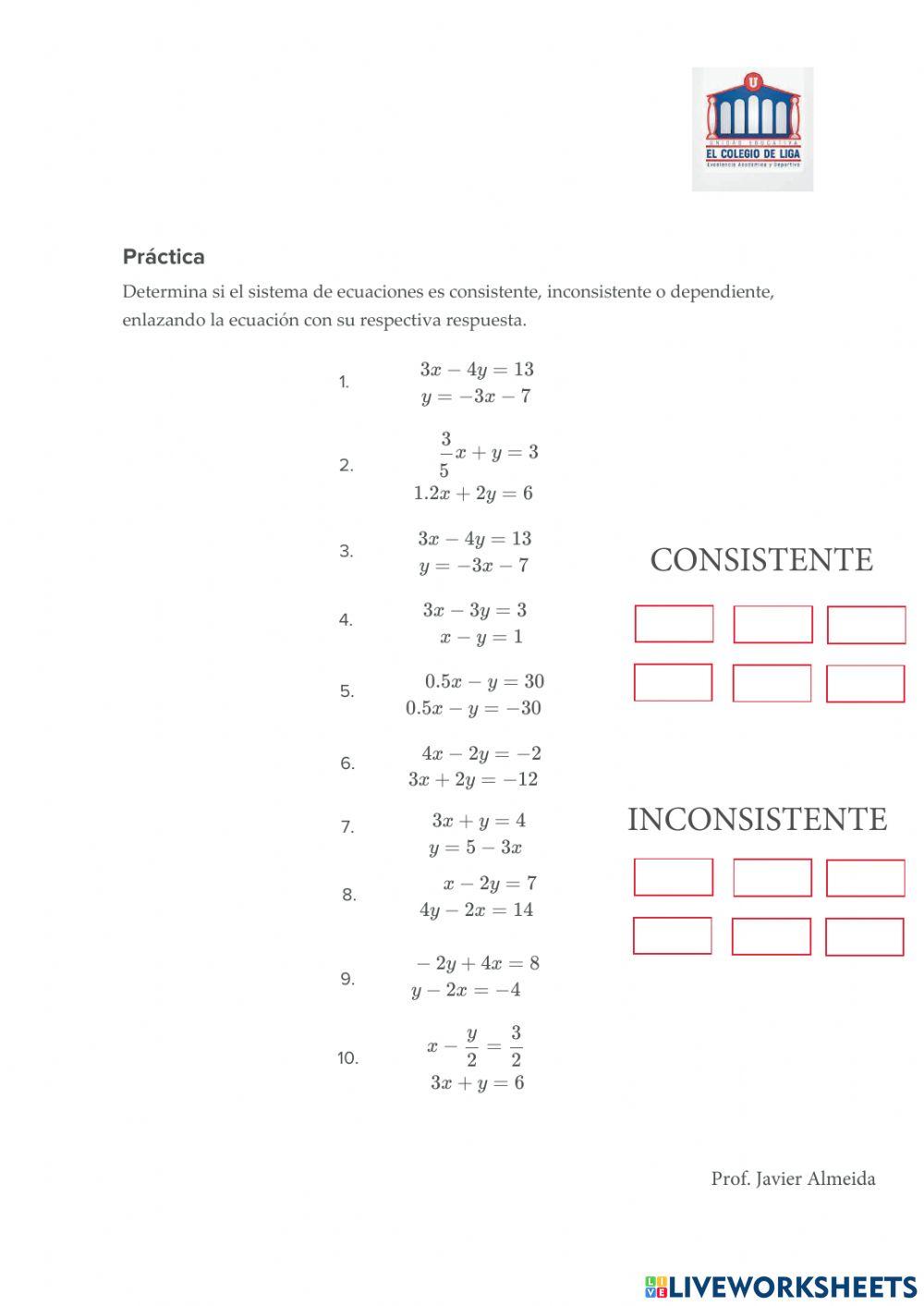 Sistemas de ecuaciones consistentes e inconsistentes