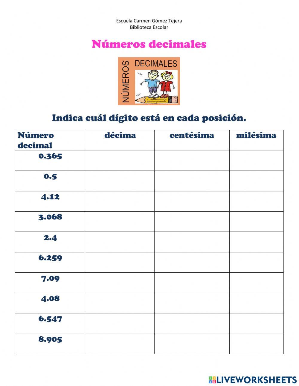 Reconocer números decimales