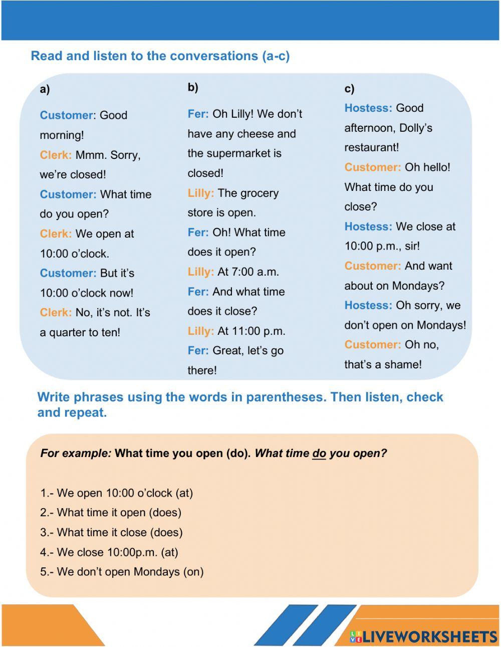 Useful expressions: What time...