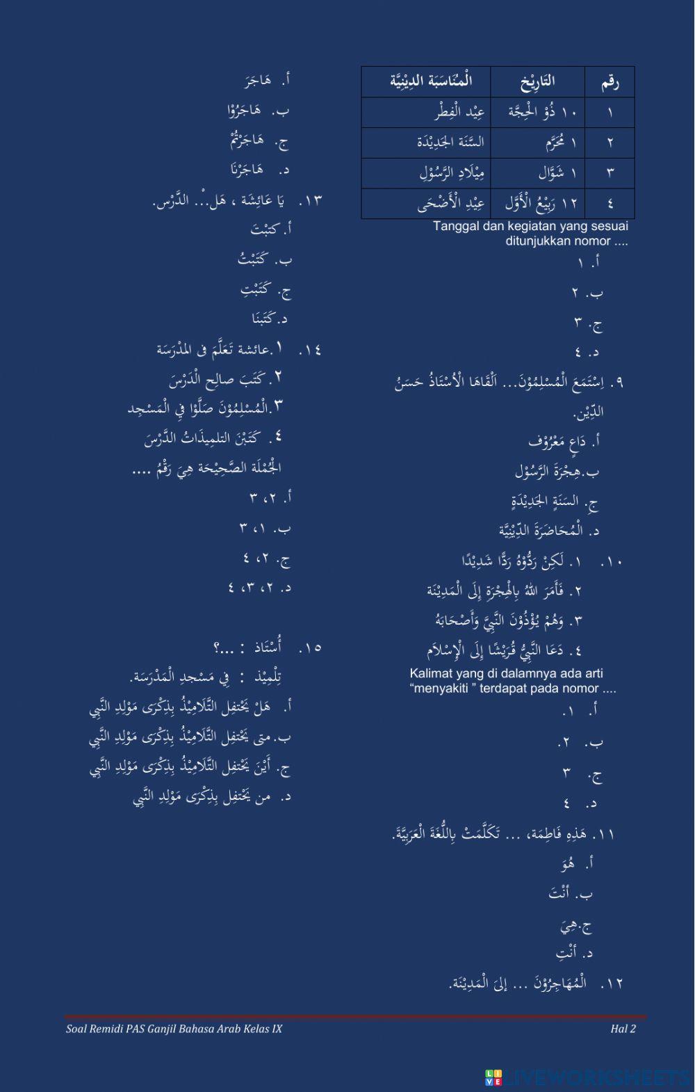 Remidi PAS bahasa Arab kelas 9