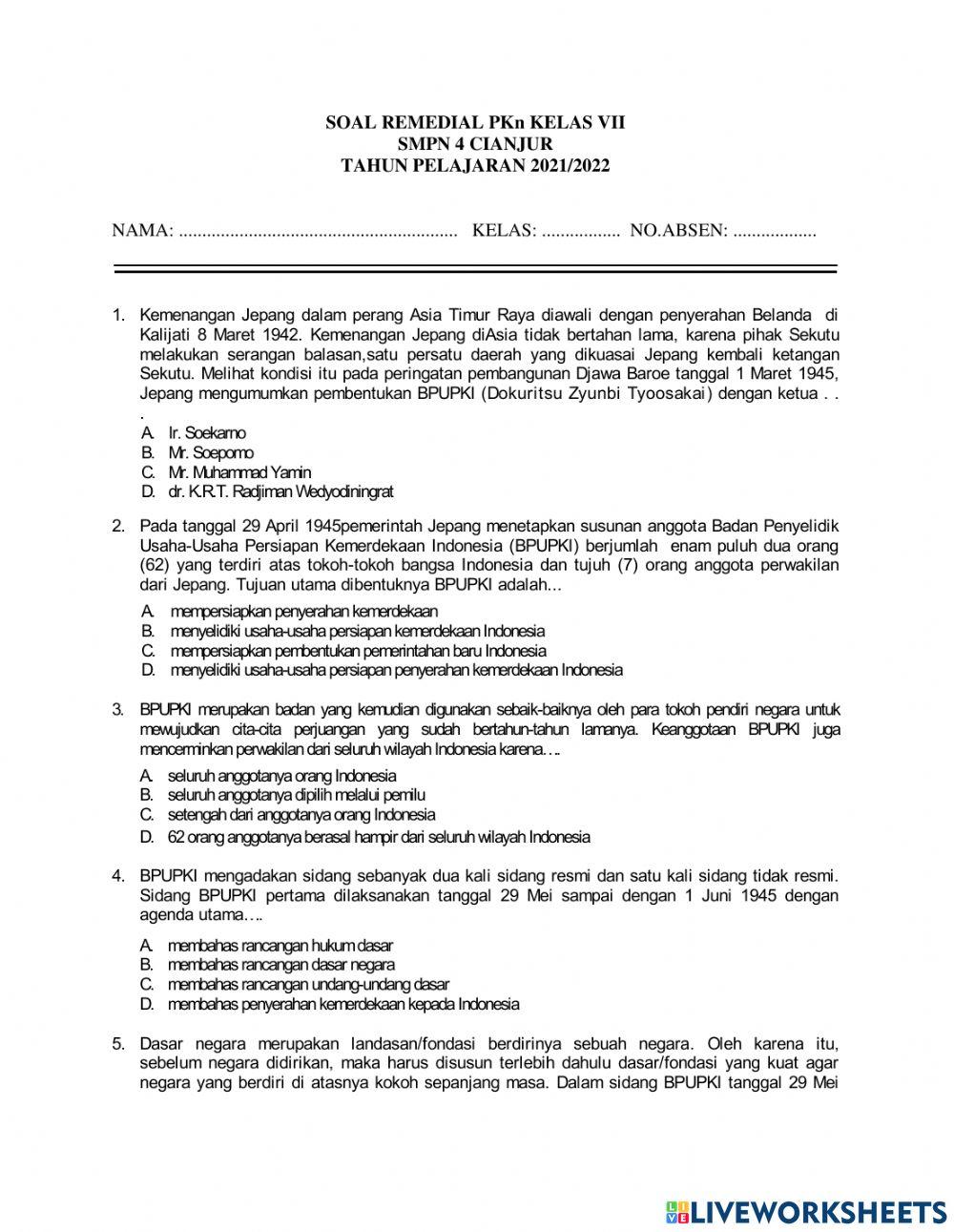 Soal Remedial PKn Klas VII