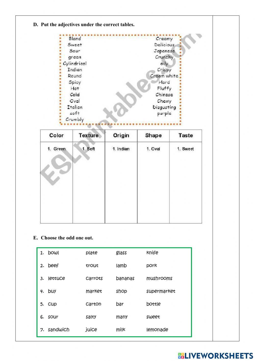 Ejercicios Online-10th EGB- Countable and Uncountable nouns - Adjectives