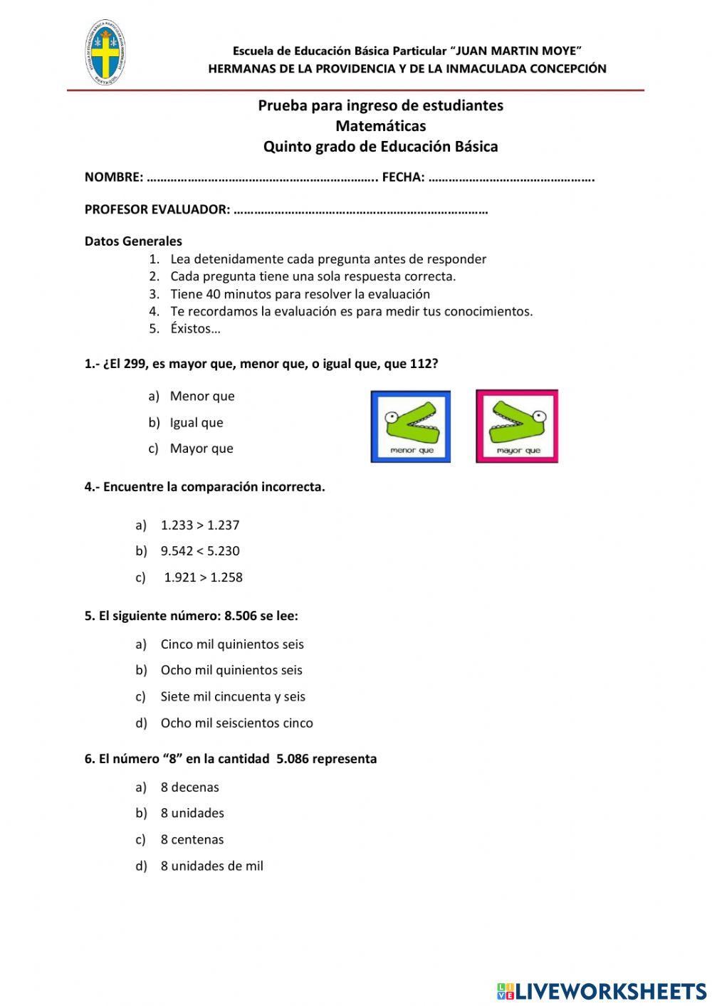 Prueba para ingreso de estudiantes