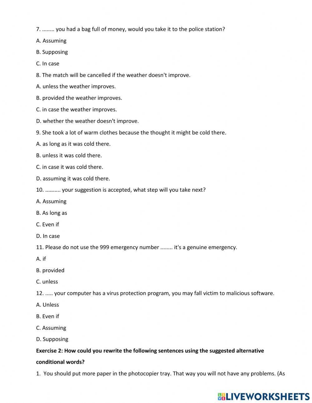 Alternative conditional words