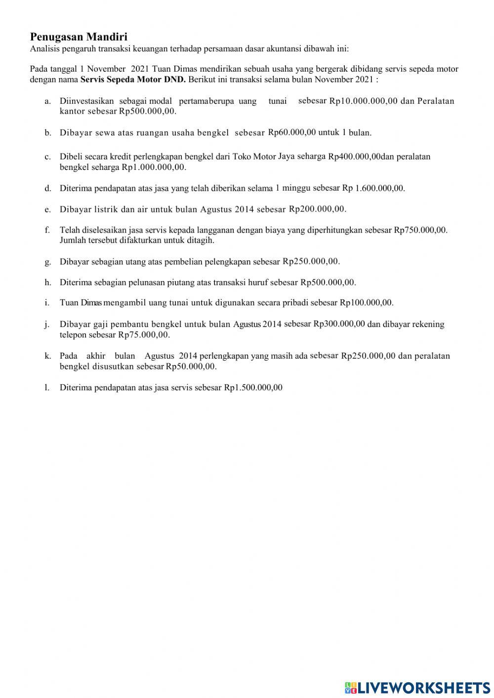 Persamaan dasar akuntansi latihan 2