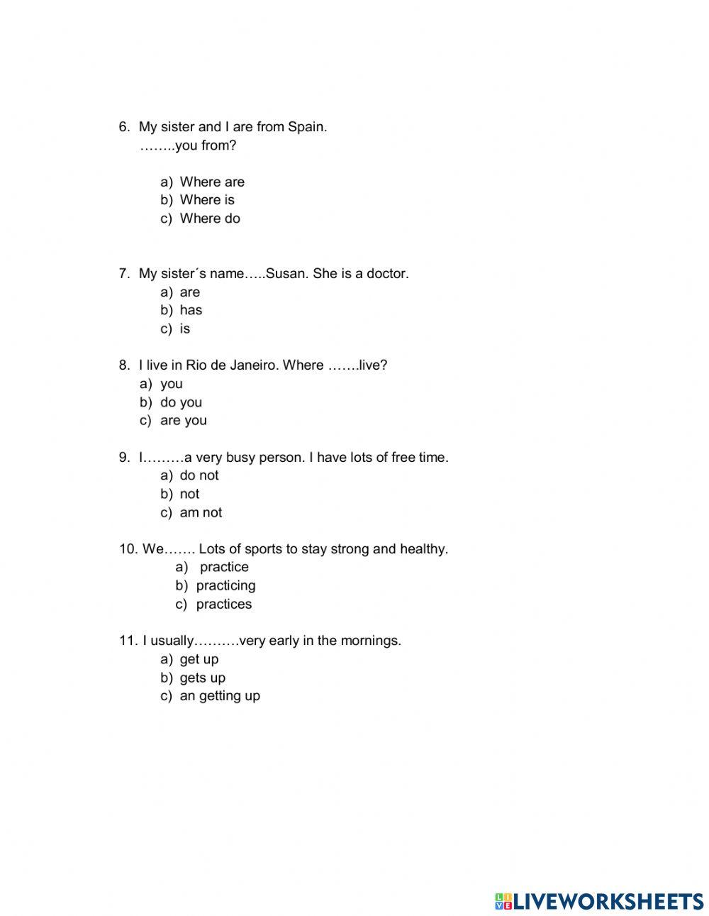 present simple multiple choice