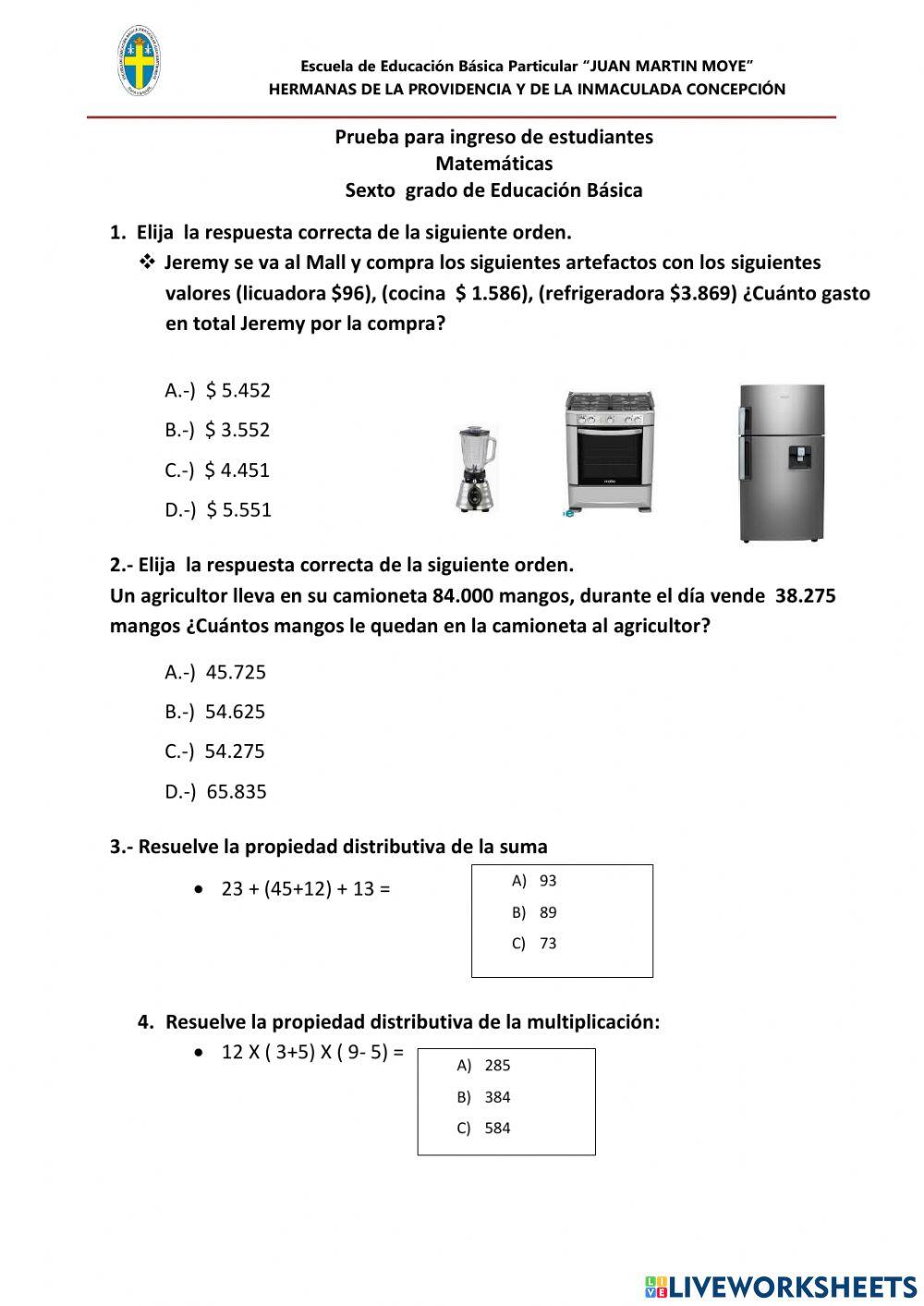 Prueba para ingreso de estudiantes