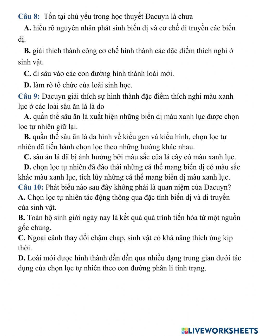 Bài 25. Học thuyết Đacuyn