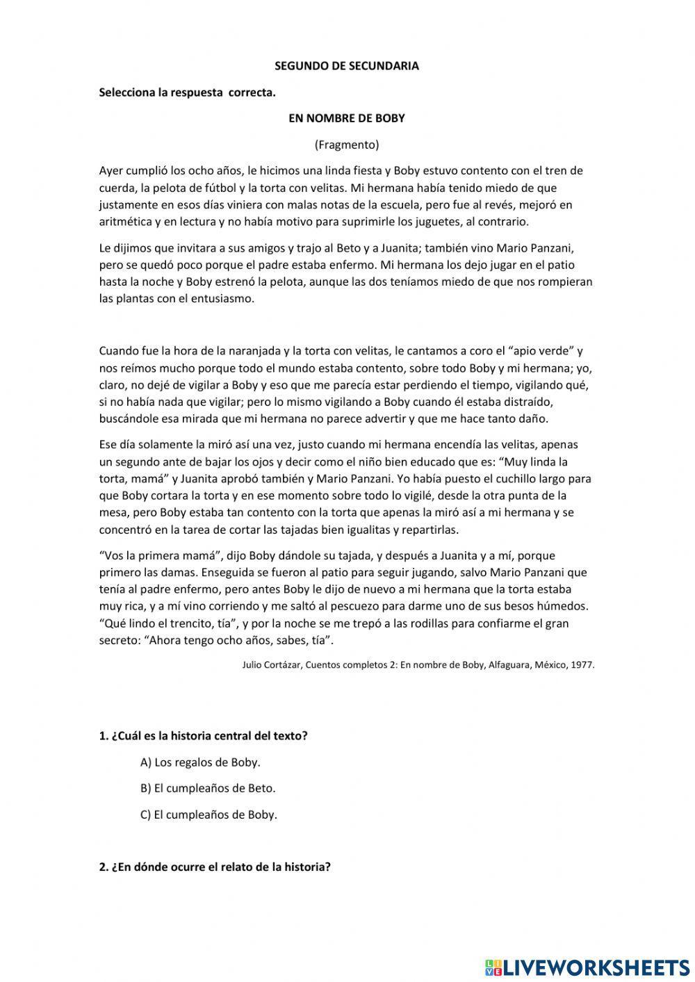 Cuento en nombre de Boby