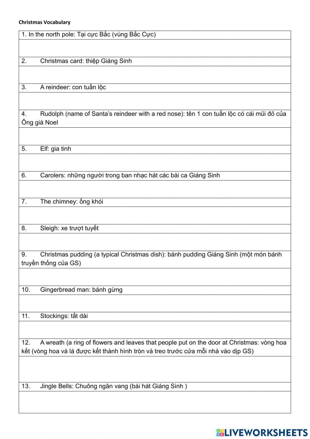 Christmas Vocabulary