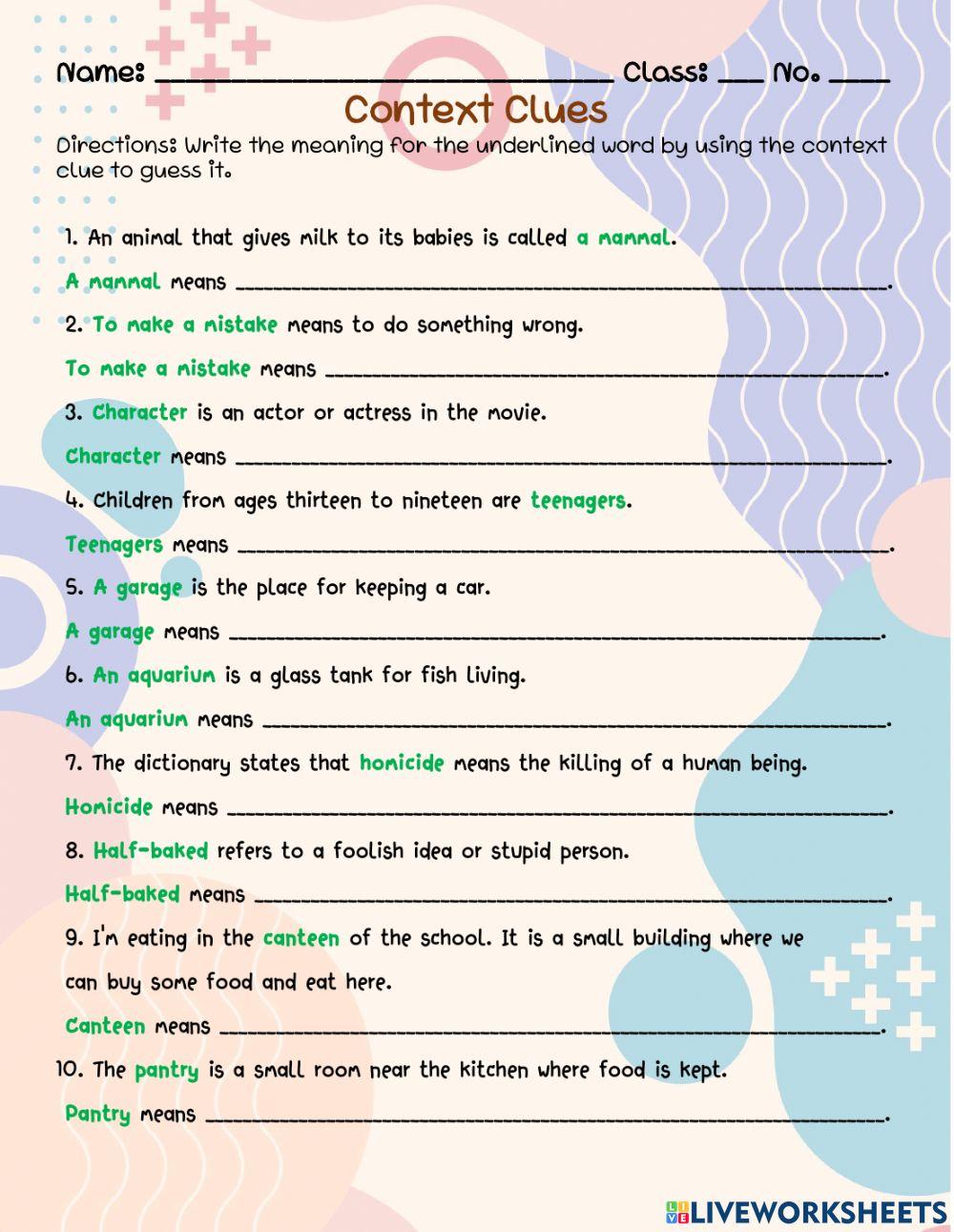 context clues online exercise for | Live Worksheets