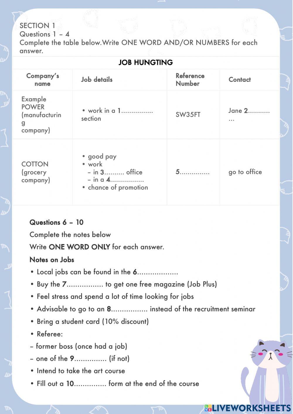 Practice test 5 booster 1 hw job hunting