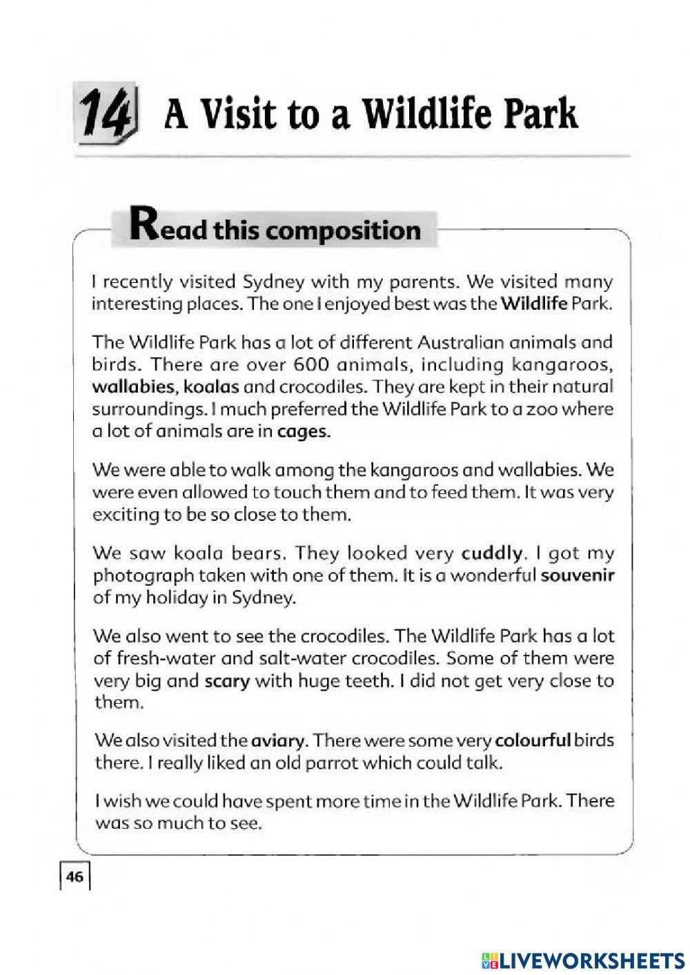 Comprehension wildlife park worksheet | Live Worksheets