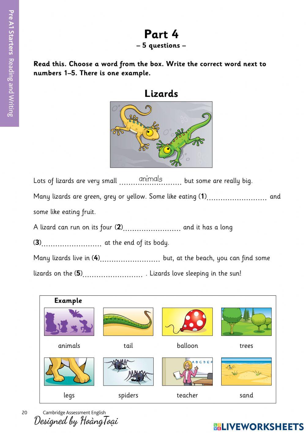 Cambridge YLE Starters Reading and Writing Sample