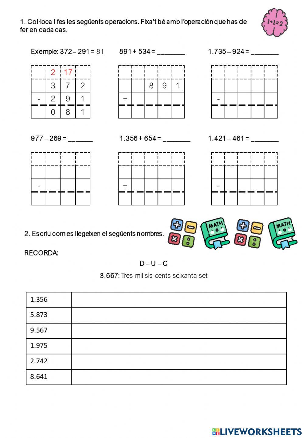 Sumes, restes i escriptures de nombres