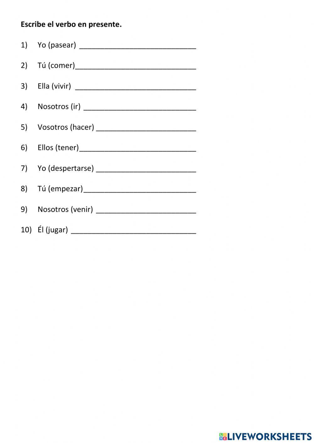 Conjugar verbos en presente