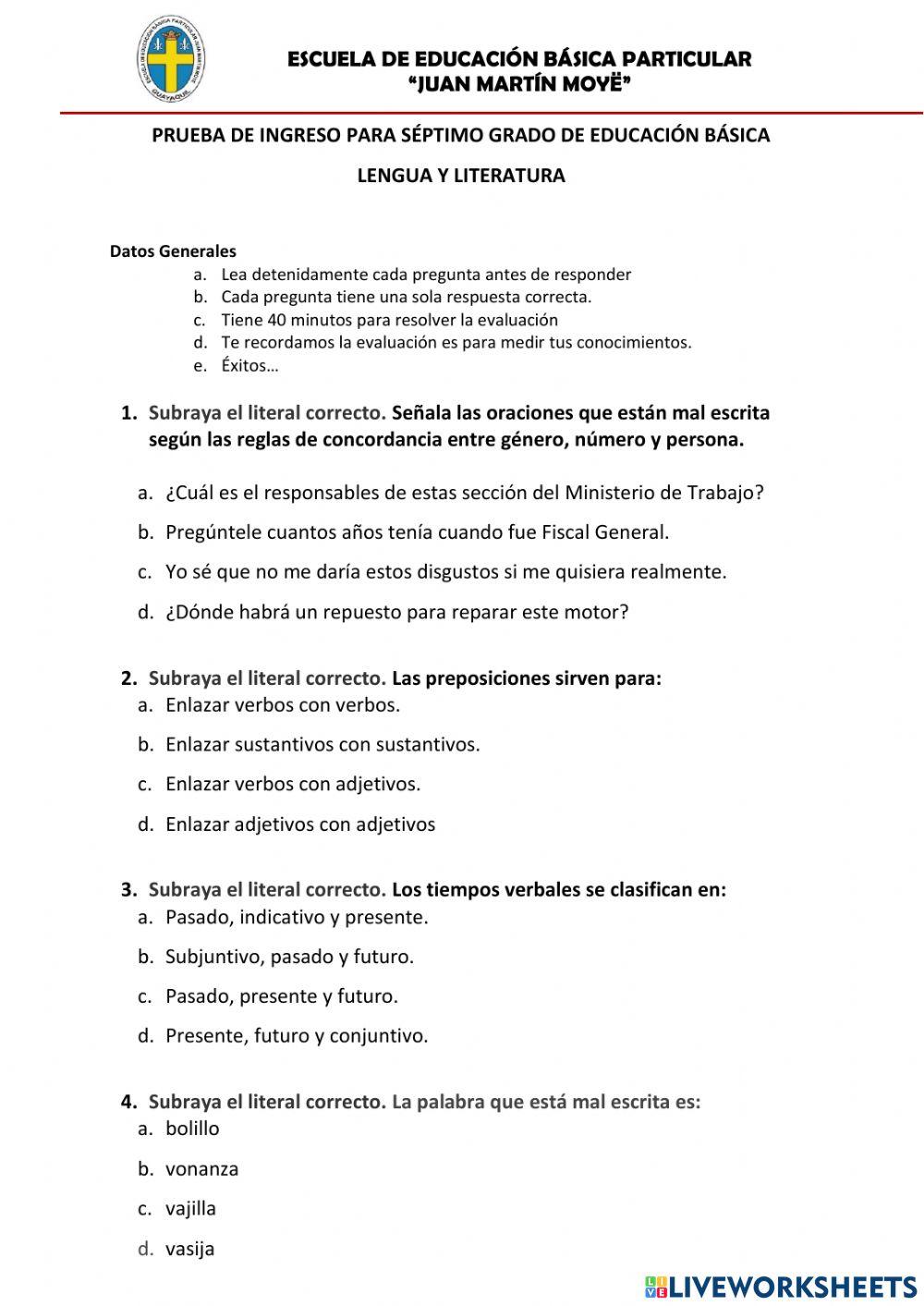 Prueba para ingreso de estudiantes