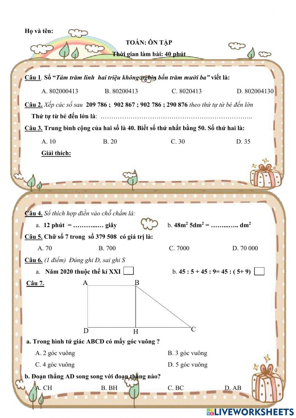 Ôn tập cuối học kì 1