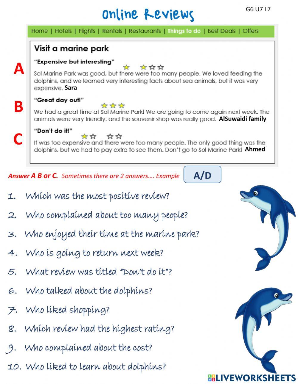 Online review reading comprehension ACCESS G6 U7 L7