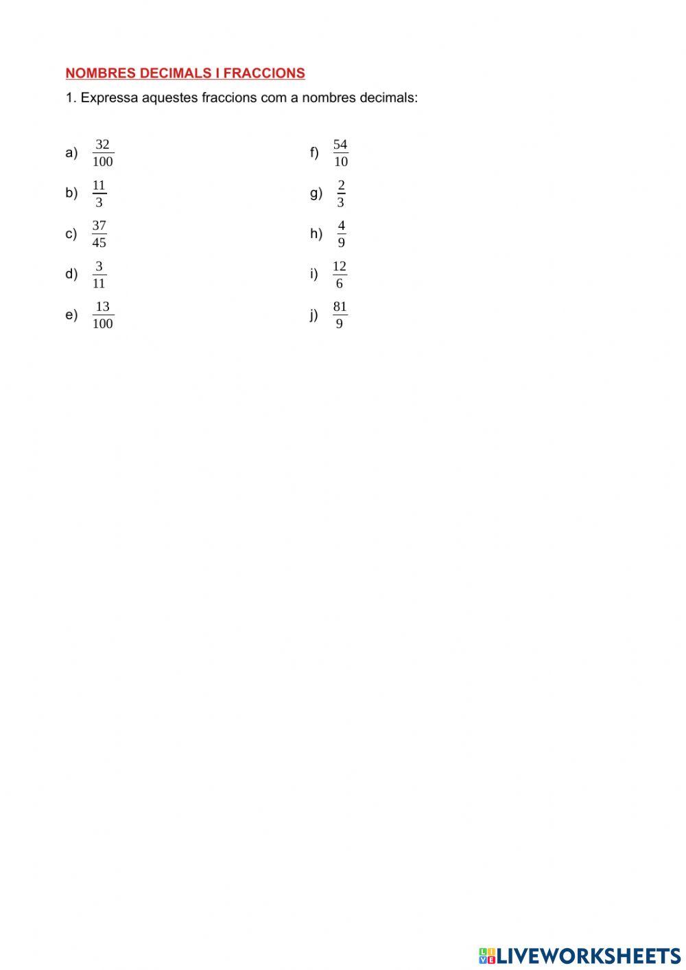 Nombres decimals i fraccions