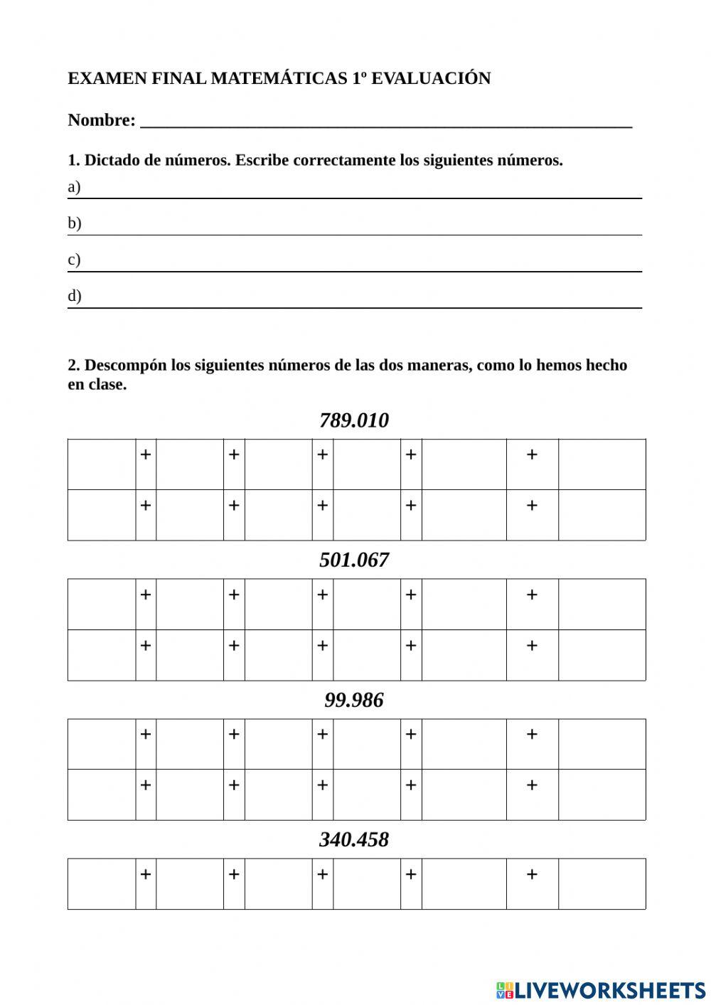Examen matemáticas