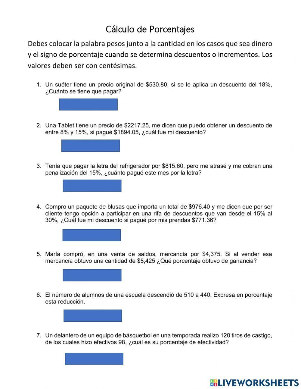 Cálculo de Porcentajes (descuentos e incrementos)