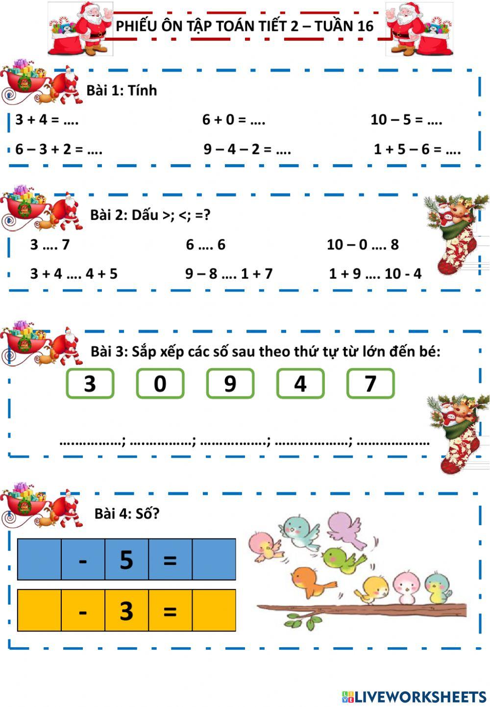 Phiếu ôn tập Toán cuối kì 1