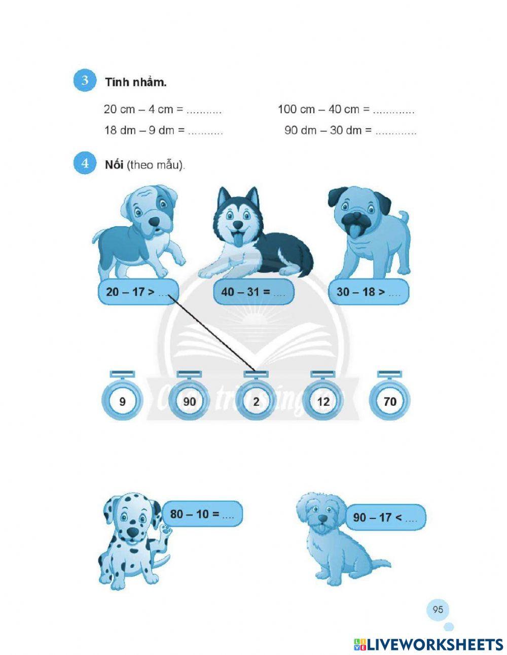 Phiếu bài tập toán trang 95-96 lớp 2